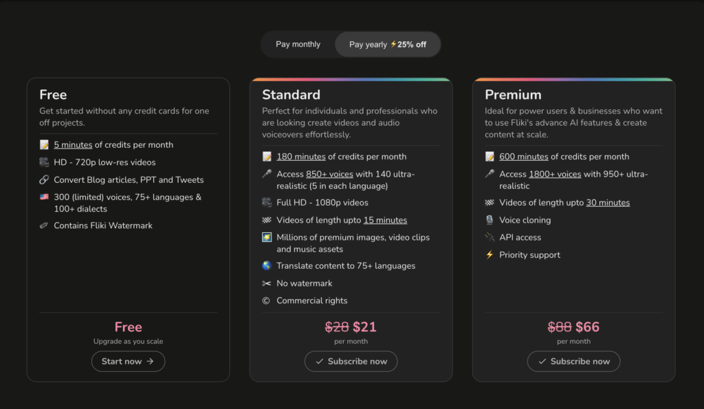 Fliki App Pricing and Subscription Models